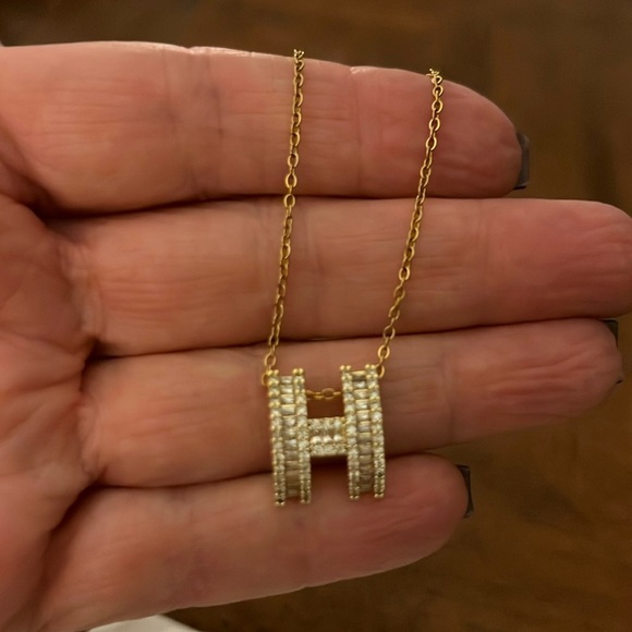 Jewelry - Stainless steel “H” necklace with stones